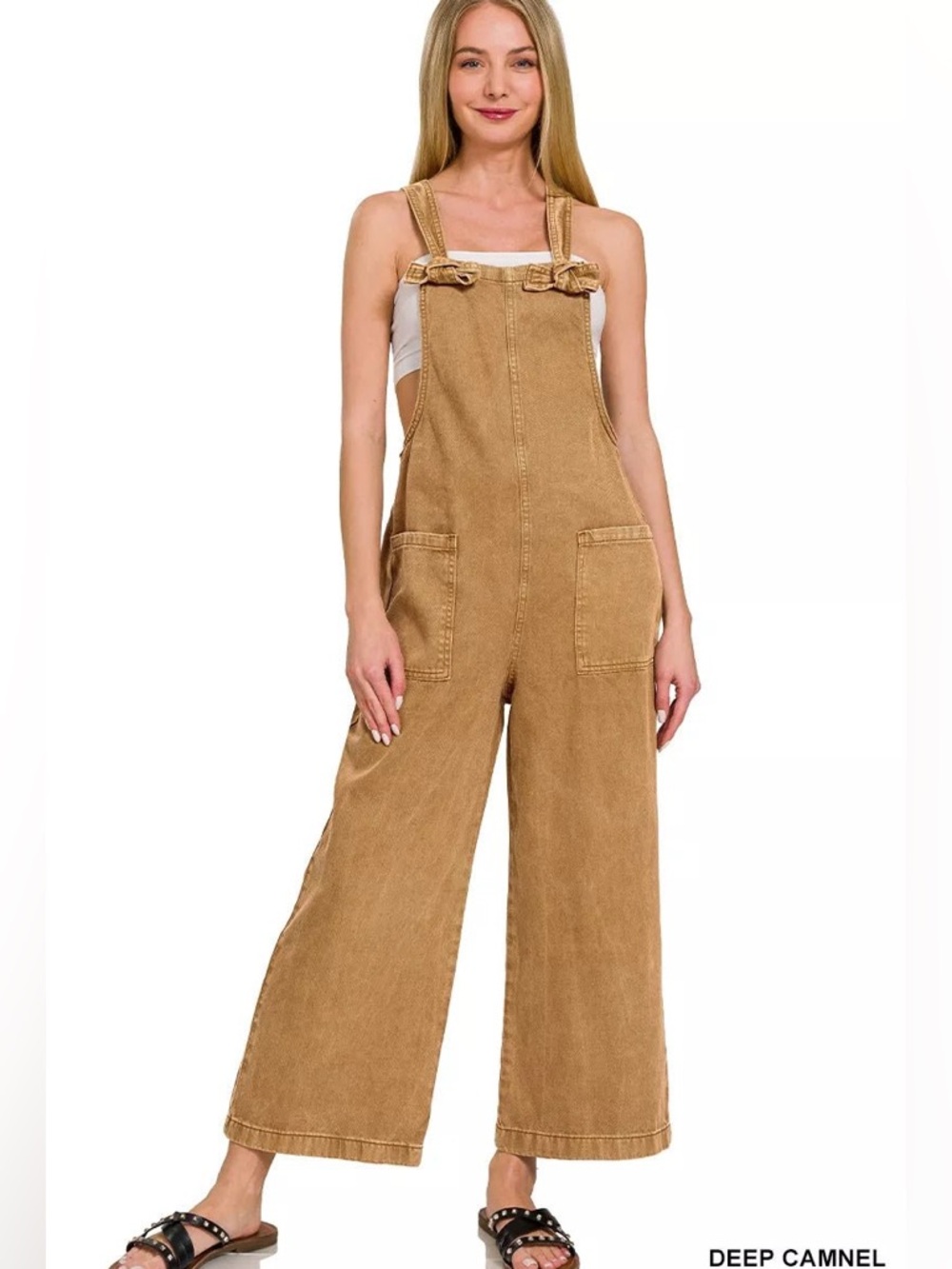 Zenana Outfitters Olive-Brown Cotton Denim Overall Dress